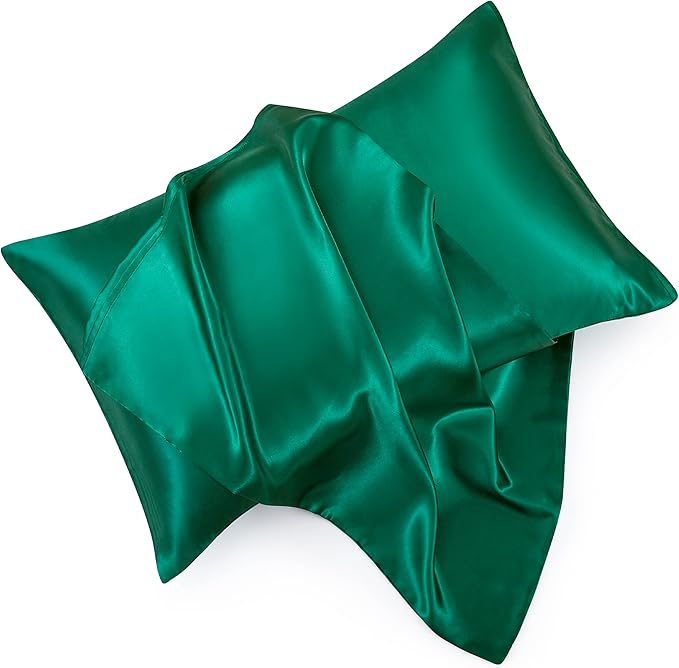 Blackish Green King Size Satin Pillowcase Set of 2 for Hair and Skin,Blackish Green Silk Pillowcase Breathable Pillowcase with Envelope Closure