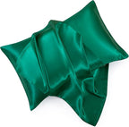 Blackish Green King Size Satin Pillowcase Set of 2 for Hair and Skin,Blackish Green Silk Pillowcase Breathable Pillowcase with Envelope Closure