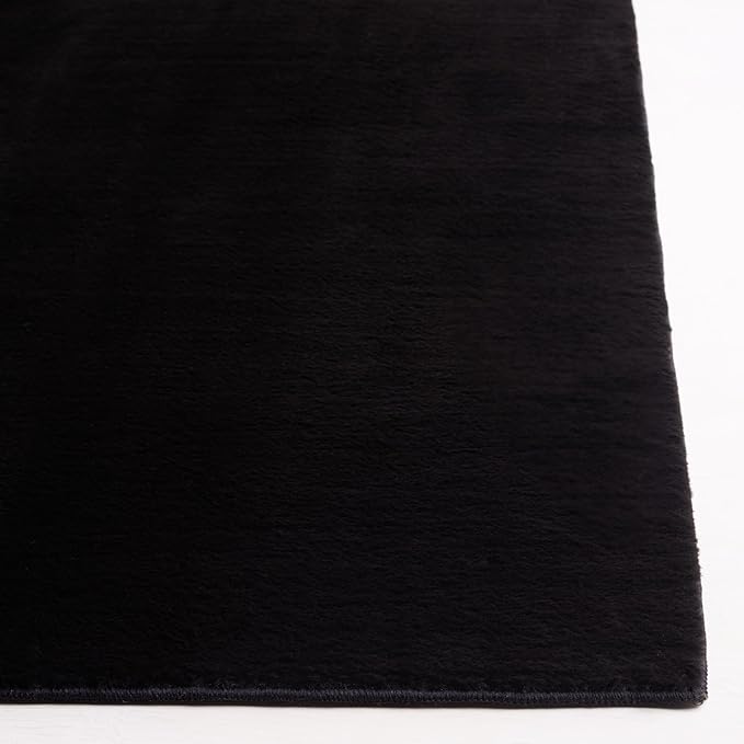 SAFAVIEH Washable Rug Faux Rabbit Fur Shag Collection - 2'6" x 12' Runner, Black, Slip Resistant & Easy Cleaning, Ideal for Living Room, Hallway, Foyer, Nursery, Bedroom (FRF100Z)