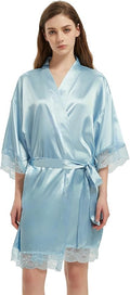 Kihnop Women's Satin Robe Silk Robe Lace Bridal Robes for Bride Bridesmaid Robes Silky Bathrobe Getting Ready Sleepwear