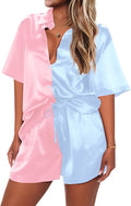 Ekouaer Pajamas for Women Silk Satin Pjs Soft Sleepwear Short Sleeve Button Down Pjs Top and Shorts 2 Piece Lounge Set S-XXL