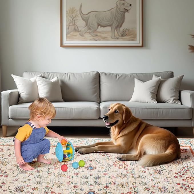 Washable 5x7 Area Rugs Floral Rugs for Bedroom Washable Non Slip Low Pile Soft Carpet for Living Room Bedroom Dinning Room CRYPTOLITE