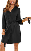 Ekouaer Women‘s Robes Lightweight 3/4 Sleeve Short Knit Bathrobe Soft Knee Length Sleepwear Robes with Pockets S-XXL