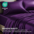 Pure Bedding Satin Sheets Full [4-Piece, Purple] Hotel Luxury Silky Bed Sheets - Extra Soft 1800 Microfiber Sheet Set, Wrinkle, Fade, Deep Pocket Fitted Sheet, Flat Sheet, Pillow Cases