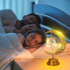 LED Moon Lamp Romantic Iron Desk Lamp Ambient Lighting Night Light Lamps for Nightstand Aesthetic Bedside Lamps Night Stand Lamp Mood Lighting Home Bedroom Decor Cute Stuff (Without Batteries) (Gold)
