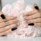 Hypnaughty 24 Pcs Monaco Black Matte and Nude Luxury Design with Rhinestones Coffin Press on Nails with Glue Medium Long Reusable Fake Nails (Monaco)