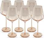 Saludi Original Light Peach Wine Glasses, 16.5oz (Set of 6) Color of the Year Glass - Great for All Wine Types and Occasions or Gifts - Luxury, Durable, Hand-Blown