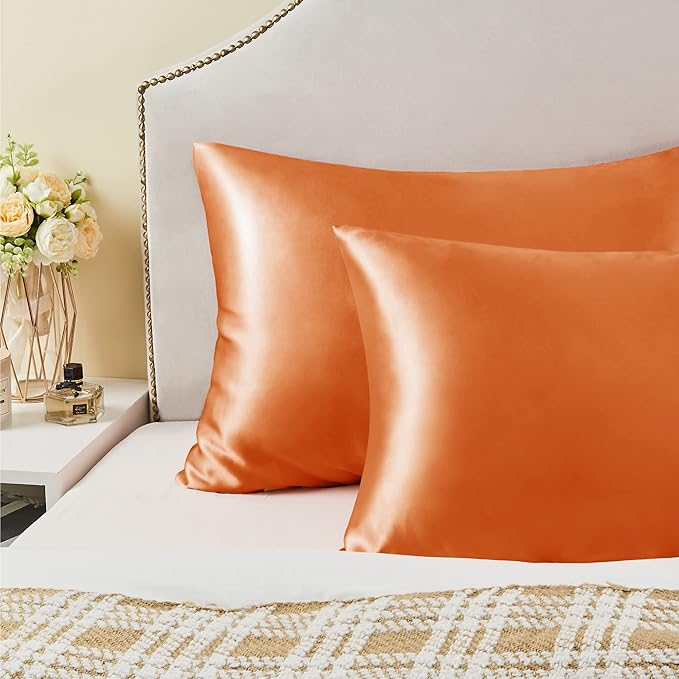 BEDELITE Satin Pillowcase for Hair and Skin, Super Soft and Cooling Similar to Silk Pillow Cases 2 Pack with Envelope Closure, Gift for Women Men(20"x40" King Size, Burnt Orange)