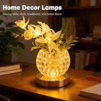 Flower Table Lamp, Orchid Flower with Crystal Vase Lamp, Cordless Touch Desk Light, 3 Colors Dimming & Rechargeable, Small Night Light for Bedroom Home, Romantic Gifts for Girl Women (White)
