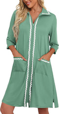 Ekouaer Women Zipper Robe Lightweight House Coat Zipper Front Short Bathrobes Soft Nightgown with Pockets S-3XL