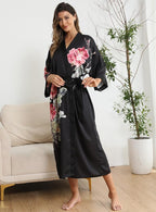 Kihnop Women's Floral Long Kimono Robe Long Satin Robe Long Silk Robe Ladies Kimonos Silky Bathrobe Cover Up, One Size
