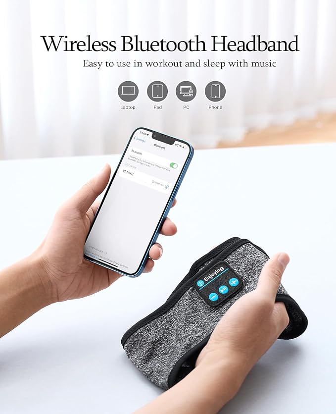 Enjoying ENJ01 Bluetooth 5.2 Wireless Sleep Headphones - Grey, Modern, Comfortable for Side Sleepers, Adults & Teens - 10H Battery, 2-Year Warranty