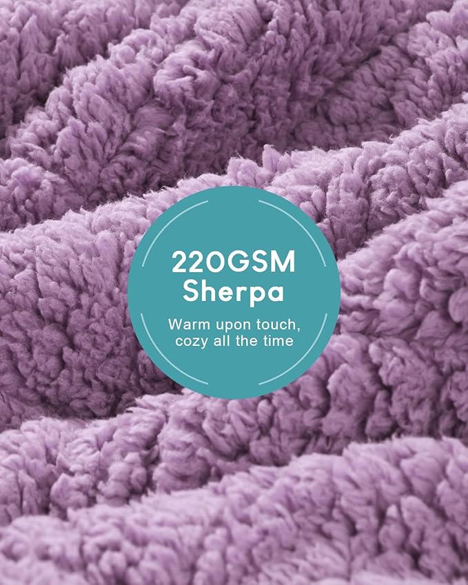 Cottonblue Jacquard Weighted Blanket 15 lbs for Adults Queen Twin Full Size, Fuzzy Sherpa Fleece Weighted Throw Blankets 60x80 in for Relax & Sleep, Cozy Heavy Bed Blankets with Glass Beads, Purple