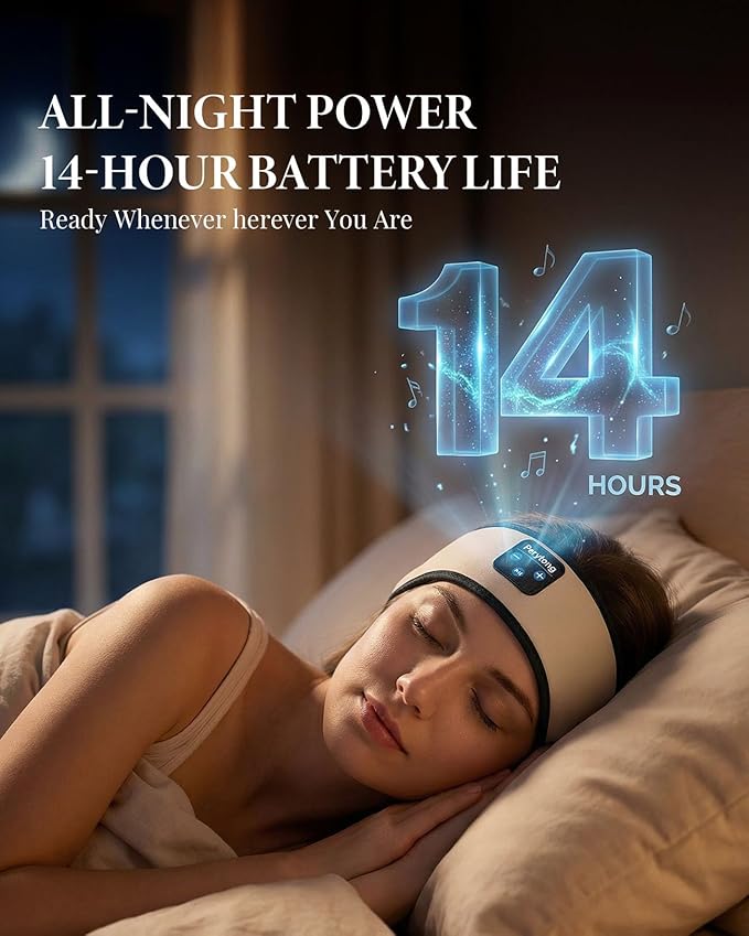 Sleep Headphones Bluetooth 5.4 Headband, Sleep Headphones for Side Sleepers with Ultra-Thin HD Stereo Speakers, Over Ear Headphones Sports Headband Eye Mask for Sleeping Travel, Idea for Men Women