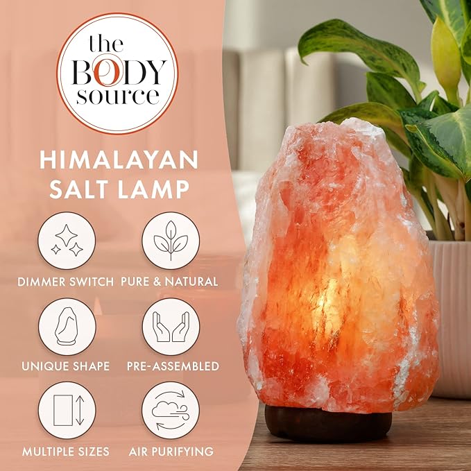 The Body Source Himalayan Salt Lamp 10-12 Inches (11-15lb) | Includes Dimmer Switch | Natural Salt Rock Lamp with Handcrafted Wooden Base & Night Light (Bulb Replacement) (Pack of 2)
