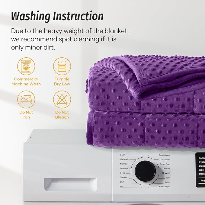Wemore Minky Dot Weighted Blanket for Adults King Size 20 lbs, Soft Cozy Heavy Blanket for Bed and Couch, Breathable Blanket for All-Season with Glass Beads, Purple 80 x 87 inches