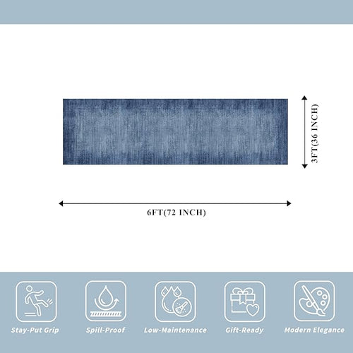 2x6ft Non-Slip Washable Kitchen Rug - Modern Carpet Runner for Hallway,Bedroom Bedside,Laundry Room,Entryway with Rubber Backing – Abstract Neutral Low-Pile Thin (Navy Blue,2x6)