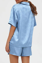 CHYRII Women's Silk Satin Pajamas Sets Tie Front Short Sleeve Tops and Shorts Two Piece Pj Sets Sleepwear