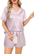 WIHOLL Silk Pajamas for Women Short Sleeve Sleepwear Soft Lounge Sets 2 Piece Satin Pjs