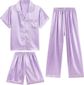 DIPUG 3 Piece Girls Silk Pajamas Set Soft Satin PJs Sleepwear for Comfortable Nights