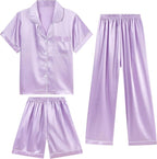 DIPUG 3 Piece Girls Silk Pajamas Set Soft Satin PJs Sleepwear for Comfortable Nights