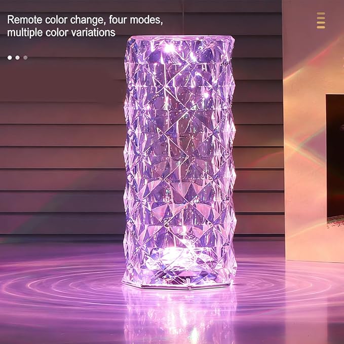 Can Switch 16 Colors Artificial Crystal Table Lamp, 2026 New 16 Color Rose Crystal Diamond LED Table Lamp, RGB Color Changing Rose Diamond Design, with Remote Control USB Charging Touch Sensor (Small)