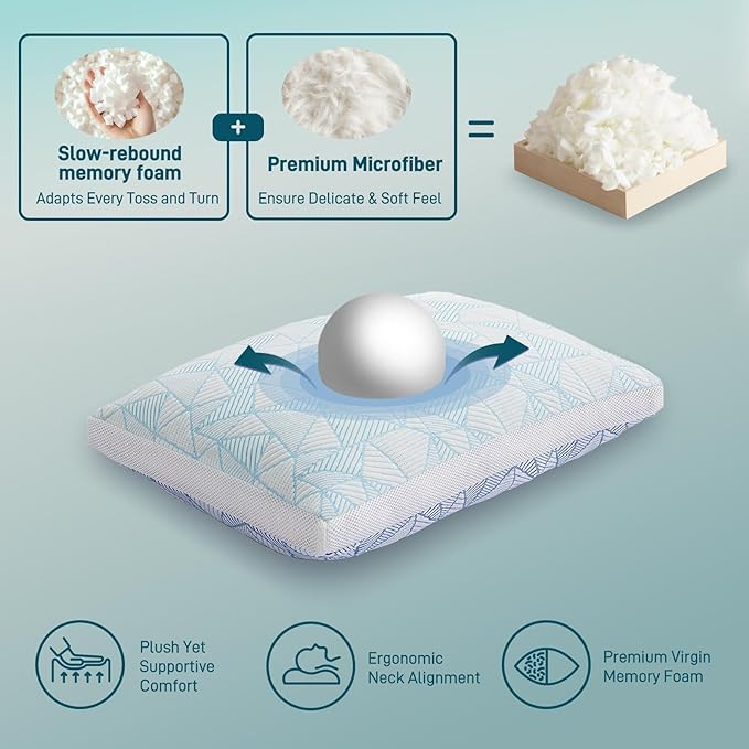 Sylvaris Shredded Memory Foam Cooling Soft Bamboo Viscose Pillow King Size, Adjustable Hypoallergenic Hotel Quality Bed Pillow for Side, Stomach or Back SleeperSleeper, Oeko-TEX Certified