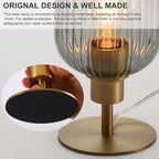 Mid Century Glass Table Lamp,Dimmable Desk Lamp,LED Bulb Included,Timer Build-in,Smoky Grey Ribbed Glass