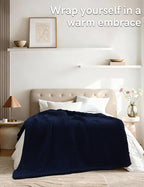 YnM 100% Cotton Weighted Blanket, Handmade Chunky Knitted Throw, No fillers Design, Soft and Breathable, Machine Washable Bed Blanket for Sleep or Home Decor (Navy Blue, 50x60 Inch, 15lbs)