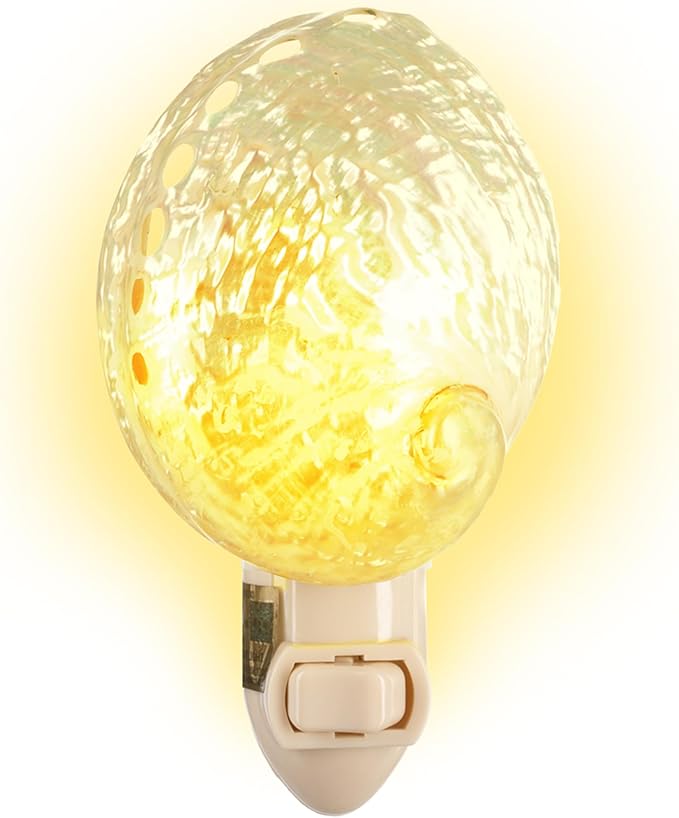 Nautical Crush Trading Seashell Night Light – Beach Night Light with Pearled Abalone – Shell Light for Bathroom – Sea Shell Lamp – Seashell Lamp Plug Into Wall