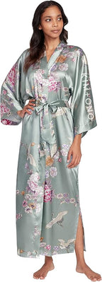 KIM+ONO Plus Size Luxury Kimono Robe for Women | Long Satin Floral Robe | Original Design | Removable Waist Tie Closure