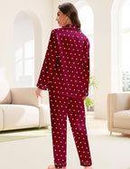 EPLAZA Silk Pajamas for Women Satin Pajamas Set 5 Pcs Long Sleeve Print Pattern Button Down Pjs Sleepwear Loungewear Set