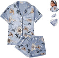 WJing Yi Jia 4Pcs Womens Satin Silky Pajama Sets Short Sleeve Shirt XS-4XL Floral Pajamas Set Soft PJ Loungewear Sleepwear