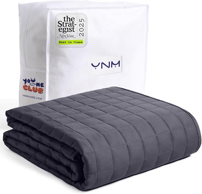 YnM Exclusive 25lbs Weighted Blanket, Smallest Compartments with Glass Beads, Bed Blanket for One Person of 240lbs, Ideal for on Queen or King Bed (Dark Grey, 60"x80" 25lbs)