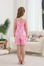 Weixinbuy Girls Pajamas Silk PJS Set Sleeveless Pajama Tank Elastic Waist Shorts Sleepwear Kids Summer Nightwear Clothes Set