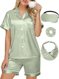 DOLOS Silk Satin Pajama Set for Women Short/Long Sleeve 2-Piece Silky Pajamas for Women Button Down Pjs Sleepwear Loungewear