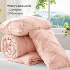 BEDELITE Dusty Pink Queen Comforter Set - 3 Pieces Boho Pintuck Bedding Comforter Sets, Lightweight Soft & Warm Bed Comforter Queen with 2 Pillowcases for All Season