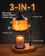 3-in-1 Candle Warmer Lamp with Timer Dimmable, Himalayan Salt Lamp & Passive Diffuser, Gifts for Women, House Warming Gifts, Wax Melt Warmer for Jar Candles (2 Bulbs)