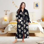 Womens Plus Size Silky Satin Kimono Robe Floral Long Bathrobe Wedding Sleepwear Dressing Gown