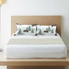Bear Print Satin Pillowcase Queen Size, Winter Forest Silk Pillow Case with Envelope Closure, Satin Pillowcase for Hair and Skin, 20x26 inches, White, 1 PC