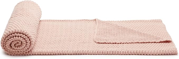 Amazon Basics Chunky Cable Knit Throw Blanket for Couch, Sofa, Bed, Lightweight Soft Cozy, 50" x 60", Dusty Rose