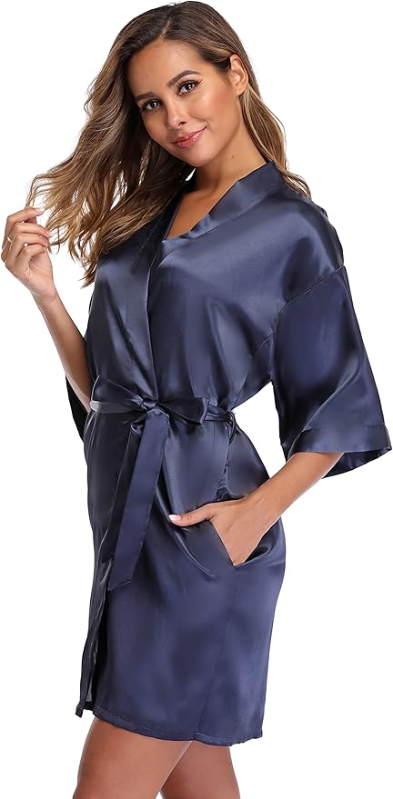 Robe for Women Silky Lightweight Satin Kimono Bride Bridesmaids Wedding Party Robes Dressing Gown Summer Loungewear