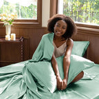 CozyLux Satin Sheets King Size Sheet Set - 4 Piece Silky King Sheets, Luxury Aqua King Bed Set with Smooth and Soft Microfiber, Includes 1 Fitted Sheet, 1 Flat Sheet and 2 Pillowcases