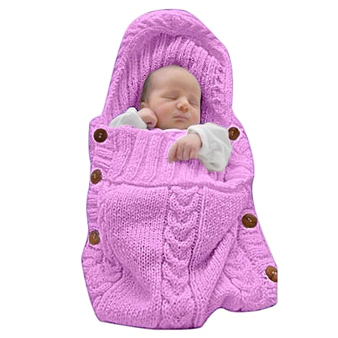 XMWEALTHY Newborn Baby Wrap Swaddle Blanket Knit Sleeping Bag Receiving Blankets Stroller Wrap for Baby Pink 0-6 Month