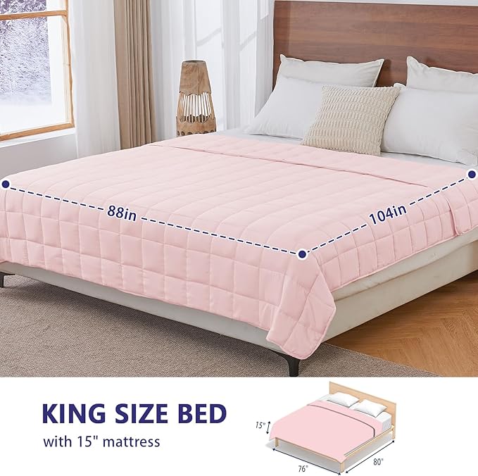 yescool Weighted Blanket for Adults (30 lbs, 88" x 104", Pink) Cooling Heavy Blanket for Sleeping Perfect for 290-310 lbs, King Size Breathable Blanket with Premium Glass Bead, Machine Washable
