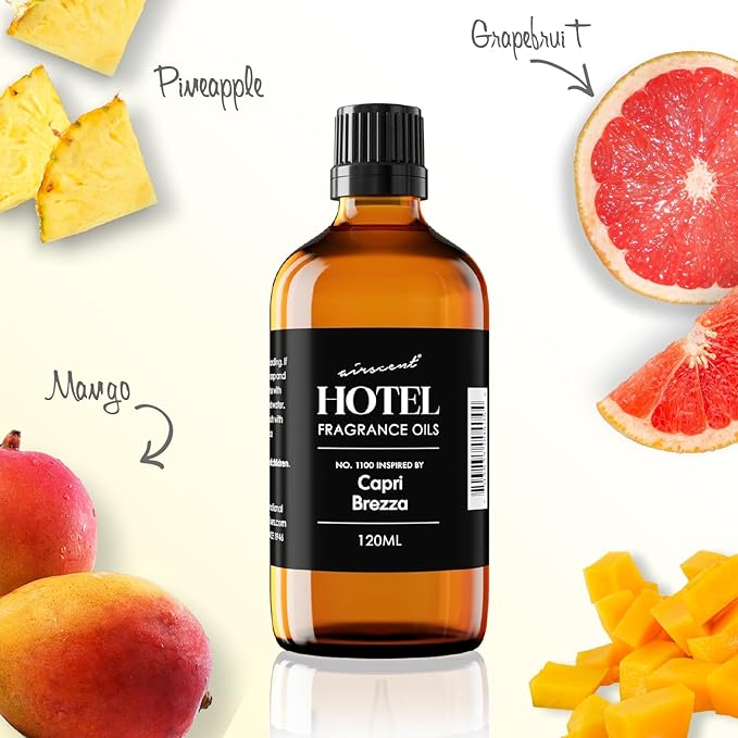 AirScent Capri Brezza Diffuser Oil No. 1100 - Volcano-Inspired Premium Fragrance Oil for Ultrasonic and Waterless Diffusers and Crafting - 120 mL, 4 fl oz Glass Bottle with Dropper
