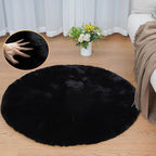 ORINOVA Black Round Plush Rugs for Bedroom Faux Bunny Fuzzy Washable Fur Area Rugs for Living Room Small Circle Nursery Rug 4ft Cute Room Décor
