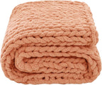 WESHIONGOO Chunky Knit Blanket Throw Knitted Throw Blankets for Couch Bed Fluffy Soft Blanket with Jumbo Chenille Yarn Thick 100% Handmade(Peach Fuzz, 51"×63")
