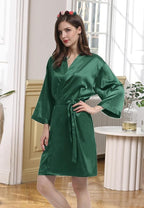 WJing Yi Jia Womens Satin Kimono Robe Silky Robes Floral Bathrobe Bride Bridesmaid Wedding Bridal Dressing Gown Loungewear