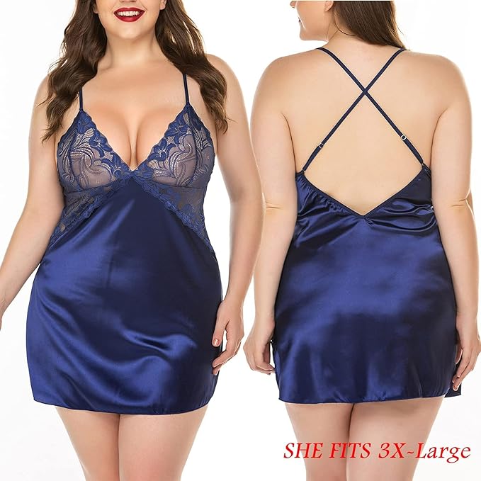 Avidlove Women Lingerie V Neck Sexy Nightwear Satin Sleepwear Lace Chemise Mini Babydoll Nightgown